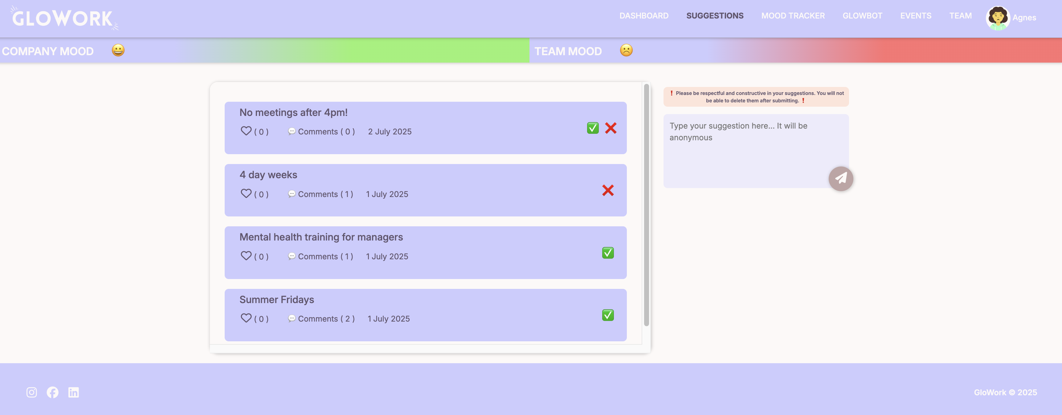 Anonymous suggestion system interface
